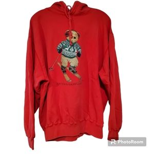 Vintage Alpine Skiing Polo Bear by Ralph Lauren Red Hoodie, Sz XL